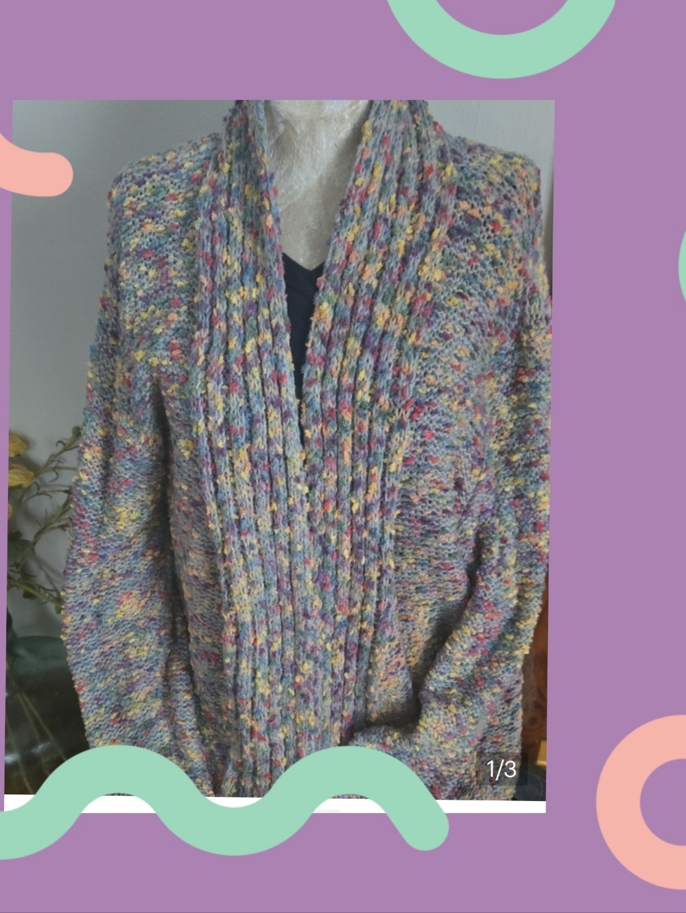 Popcorn Knit Open Cardigan - Women's Pastel Mix Size Xl